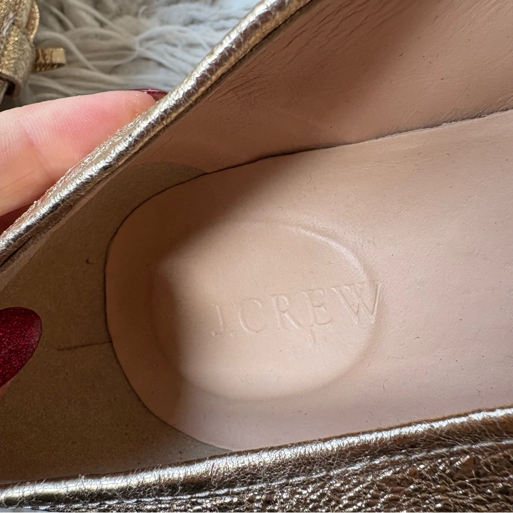 J. Crew The Academy Leather Metallic Gold Womens Almond Toe Loafers H1872 Size 8 - Picture 10 of 12
